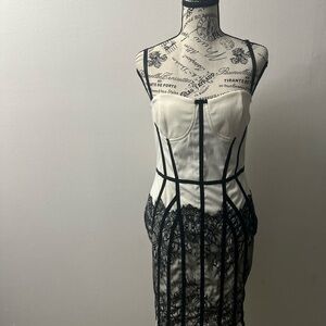 Large Black Lace and Cream Bodycon dress.